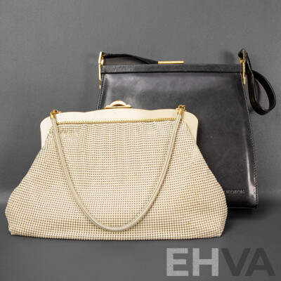 Pair of Oroton Handbags - West German Mesh Evening Bag and Black Snap Closure Bag with Dust Bag