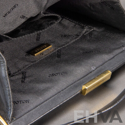 Pair of Oroton Handbags - West German Mesh Evening Bag and Black Snap Closure Bag with Dust Bag