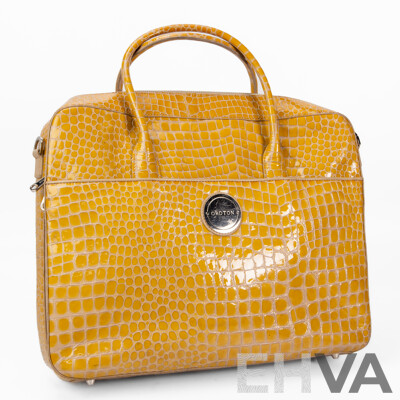 Glossy Mustard Yellow Crocodile Skin Business Bag by Oroton