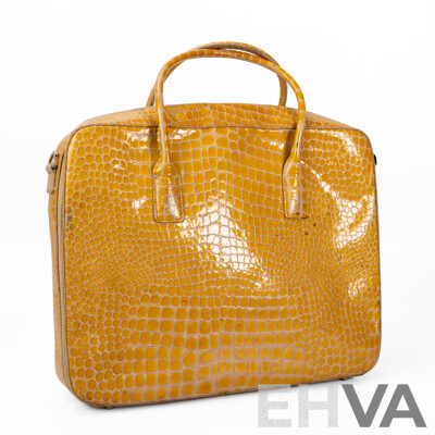 Glossy Mustard Yellow Crocodile Skin Business Bag by Oroton