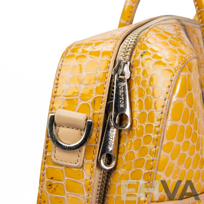 Glossy Mustard Yellow Crocodile Skin Business Bag by Oroton