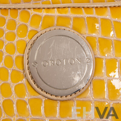 Glossy Mustard Yellow Crocodile Skin Business Bag by Oroton