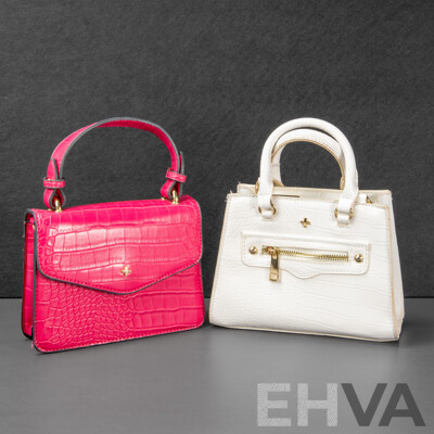 Pair of Peta and Jain White & Pink Handbags - Faux Leather - Crossbody Straps Included