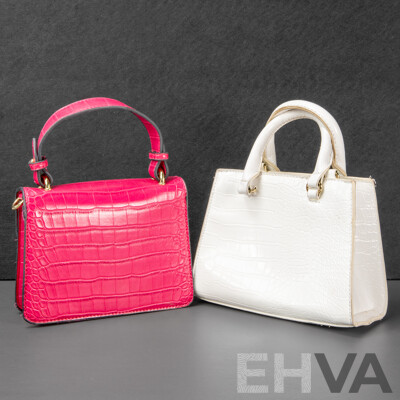 Pair of Peta and Jain White & Pink Handbags - Faux Leather - Crossbody Straps Included