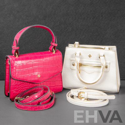 Pair of Peta and Jain White & Pink Handbags - Faux Leather - Crossbody Straps Included