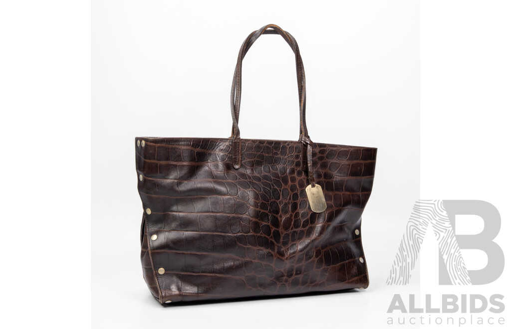 Ladies' Crocodile Embossed Brown Leather Tote Bag by Furla, Italy