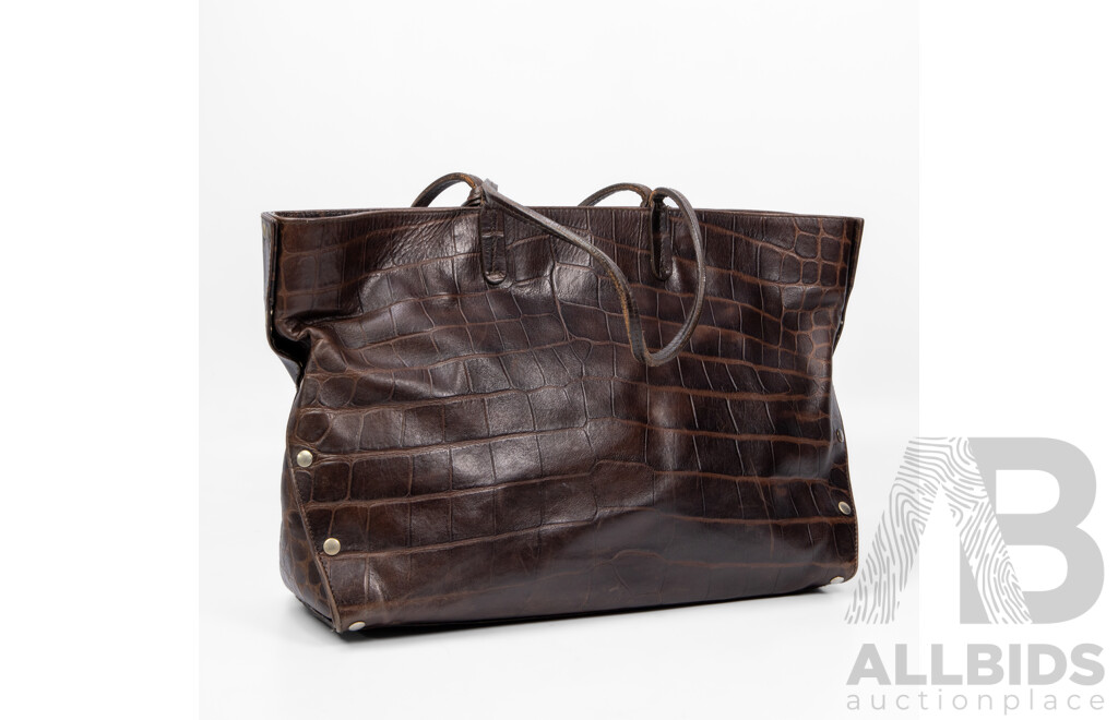 Ladies' Crocodile Embossed Brown Leather Tote Bag by Furla, Italy