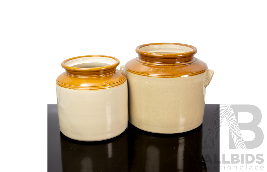 Matched Pair of Vintage Salt Glaze Graduated Fermentation Crocks.