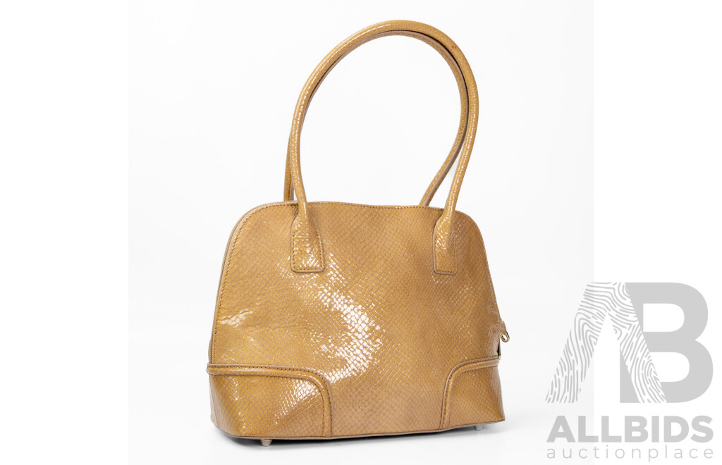 Oroton Genuine Tan Leather Python Texture Print Handbag