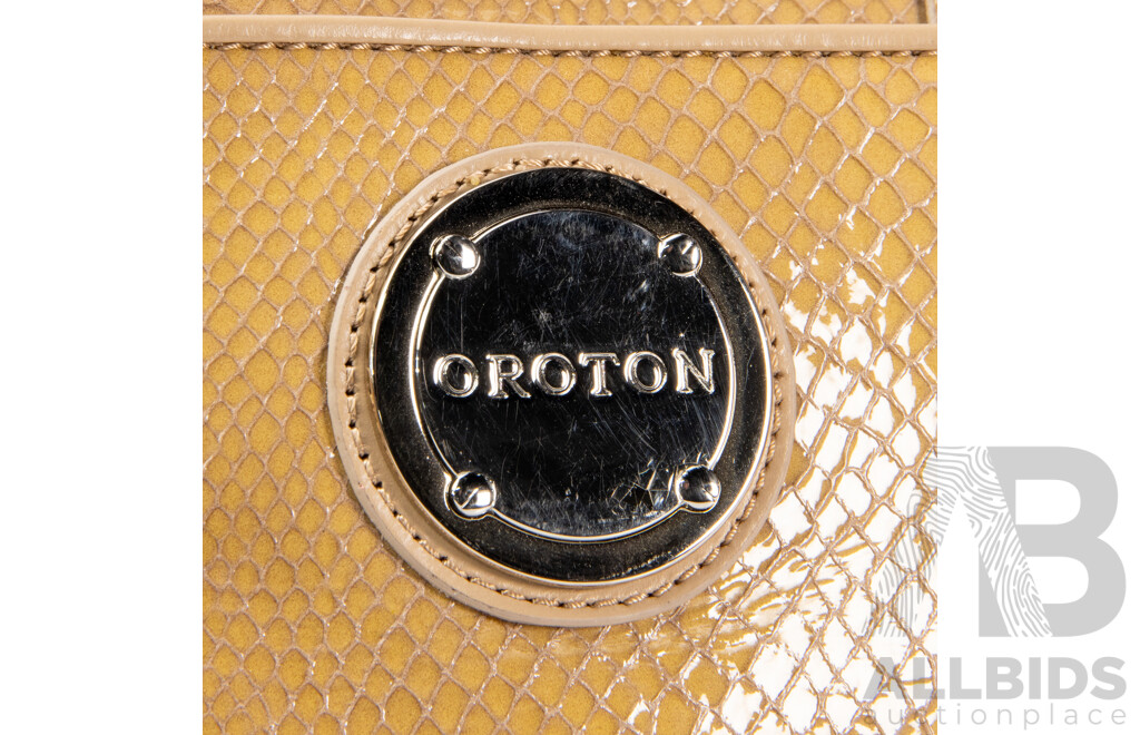 Oroton Genuine Tan Leather Python Texture Print Handbag