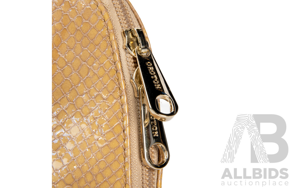 Oroton Genuine Tan Leather Python Texture Print Handbag