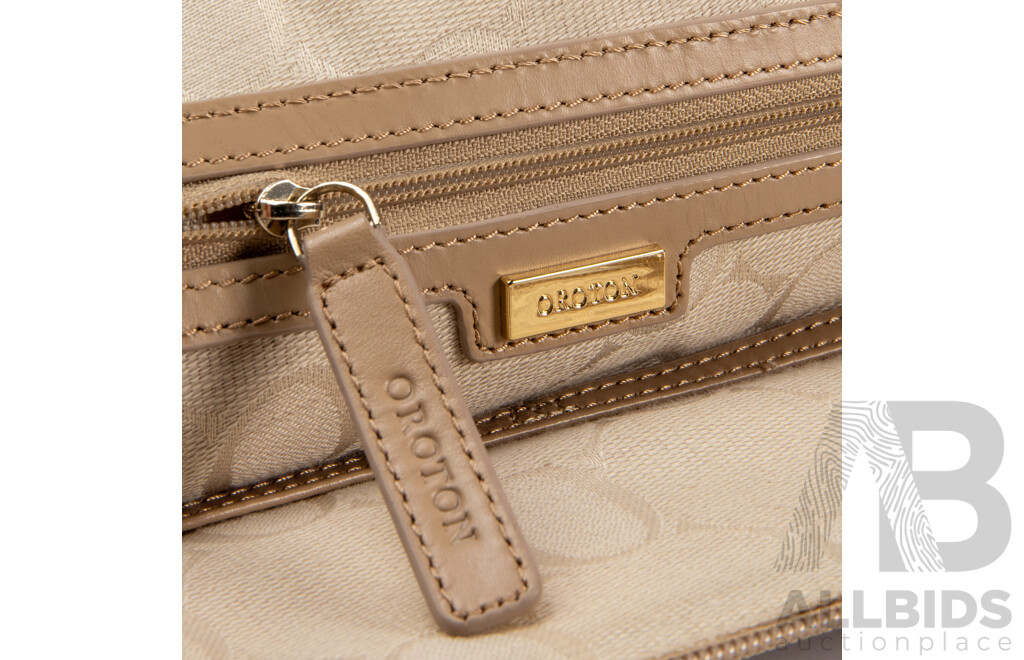 Oroton Genuine Tan Leather Python Texture Print Handbag
