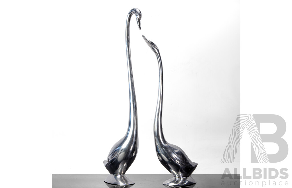 Pair of Stylized Metal Swan Figures
