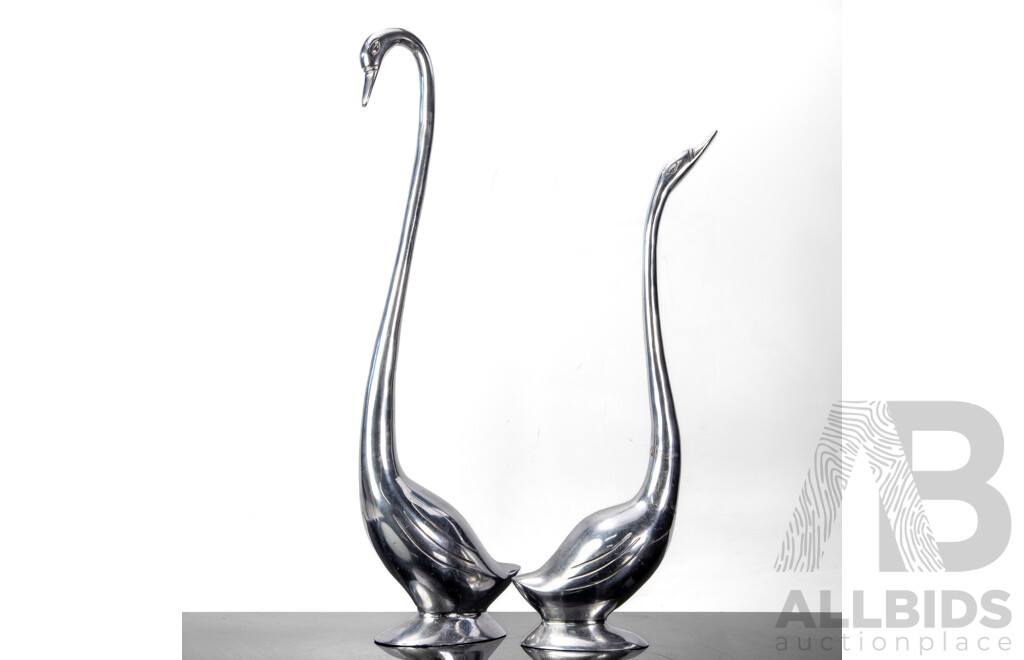 Pair of Stylized Metal Swan Figures