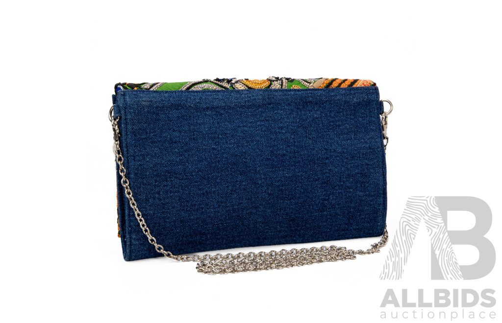 Hand Embroidered & Denim Clutch Handbag by America & Beyond