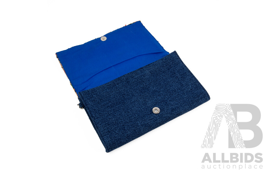 Hand Embroidered & Denim Clutch Handbag by America & Beyond