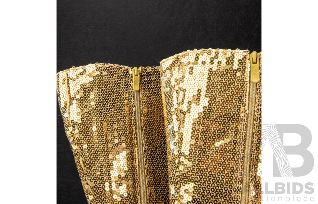 Pair of Ellie Gold Sequin Knee-High Heels - Size 7