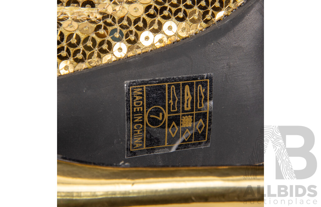 Pair of Ellie Gold Sequin Knee-High Heels - Size 7