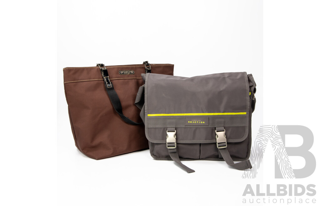 Pair of Kenneth Cole Bags - Grey Messenger Bag and Brown Tote Bag