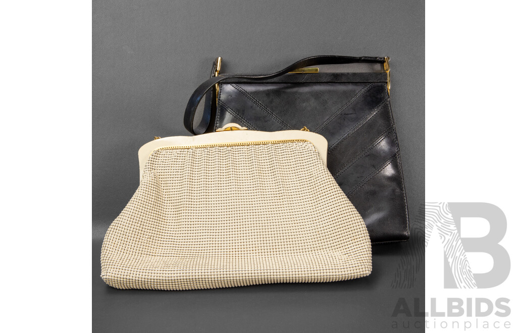 Pair of Oroton Handbags - West German Mesh Evening Bag and Black Snap Closure Bag with Dust Bag