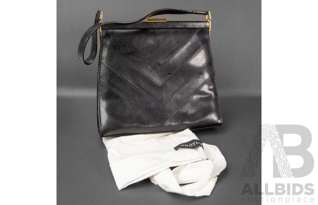 Pair of Oroton Handbags - West German Mesh Evening Bag and Black Snap Closure Bag with Dust Bag