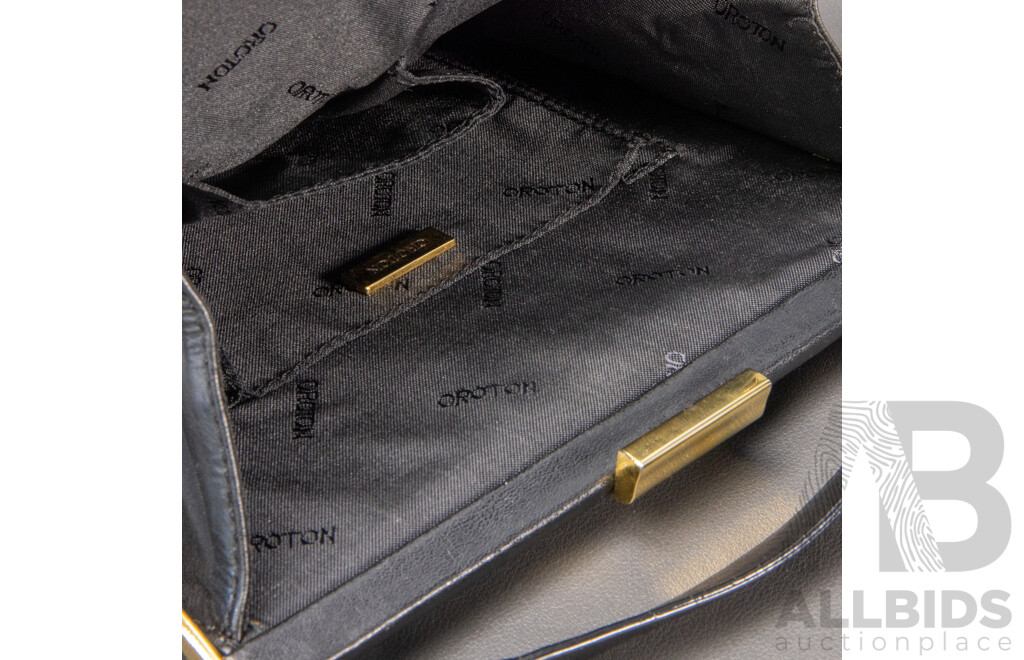 Pair of Oroton Handbags - West German Mesh Evening Bag and Black Snap Closure Bag with Dust Bag