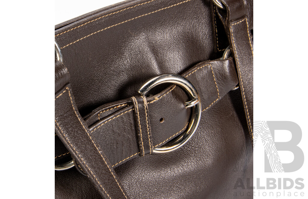 Furla Brown Leather Handbag with Front Buckle Accent