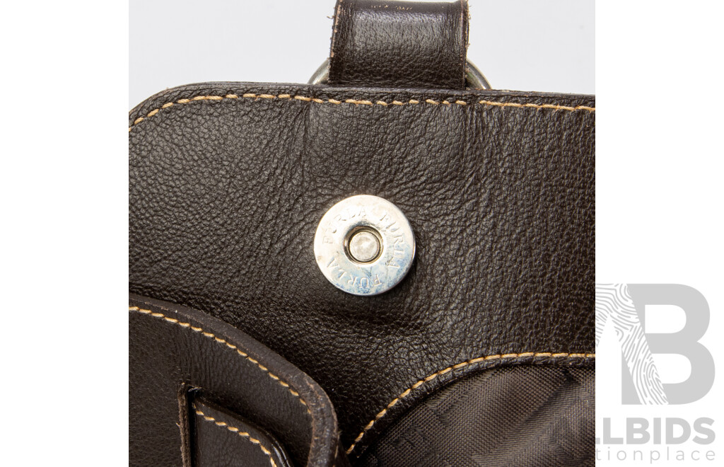 Furla Brown Leather Handbag with Front Buckle Accent