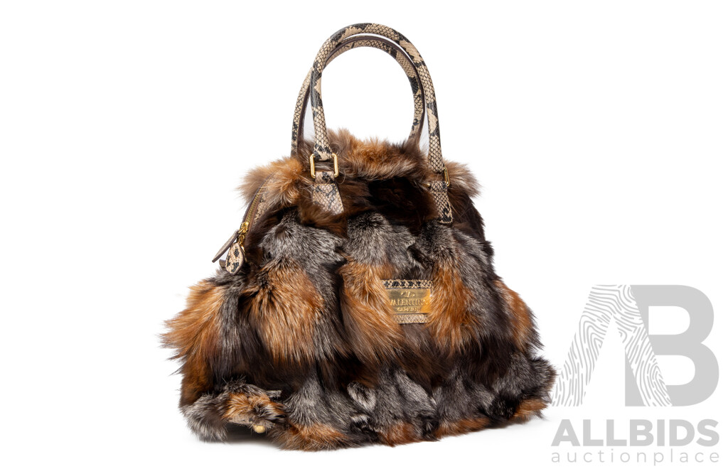 Luxury Fox Fur and Snakeskin Textured Runway Style Bag – by Valentino Garavani