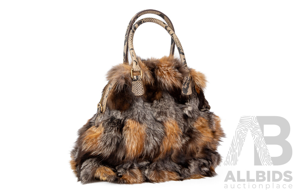 Luxury Fox Fur and Snakeskin Textured Runway Style Bag – by Valentino Garavani