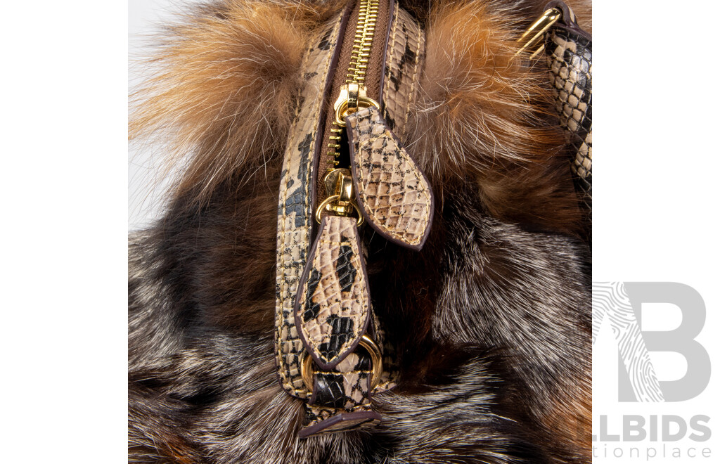 Luxury Fox Fur and Snakeskin Textured Runway Style Bag – by Valentino Garavani