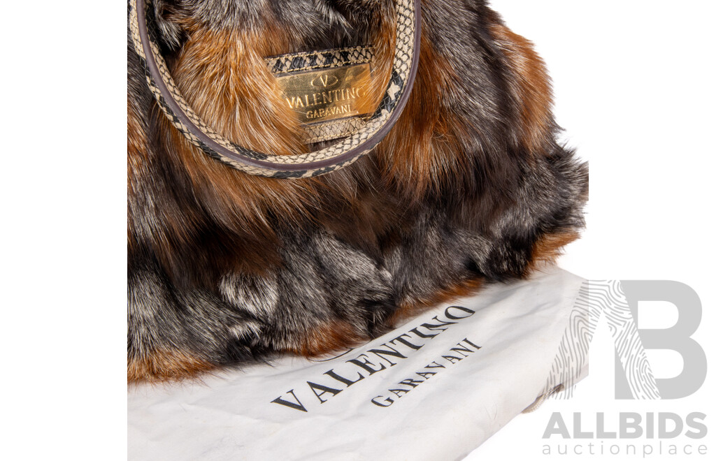 Luxury Fox Fur and Snakeskin Textured Runway Style Bag – by Valentino Garavani