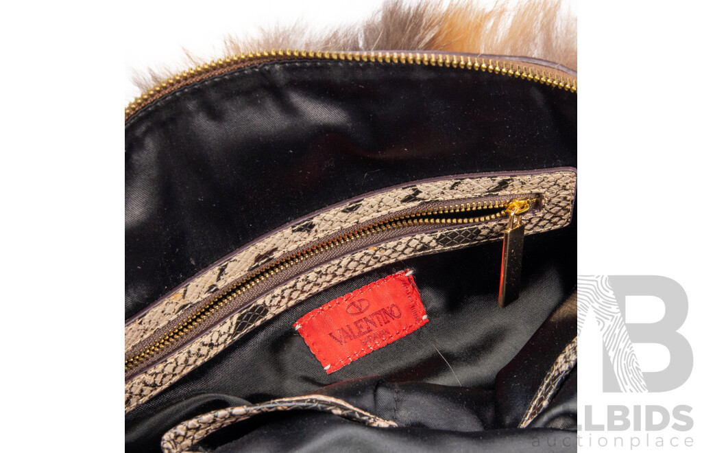 Luxury Fox Fur and Snakeskin Textured Runway Style Bag – by Valentino Garavani