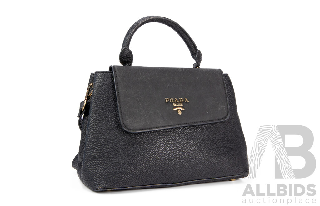 Black Pebbled Leather Hand/Shoulder Bag – by Prada