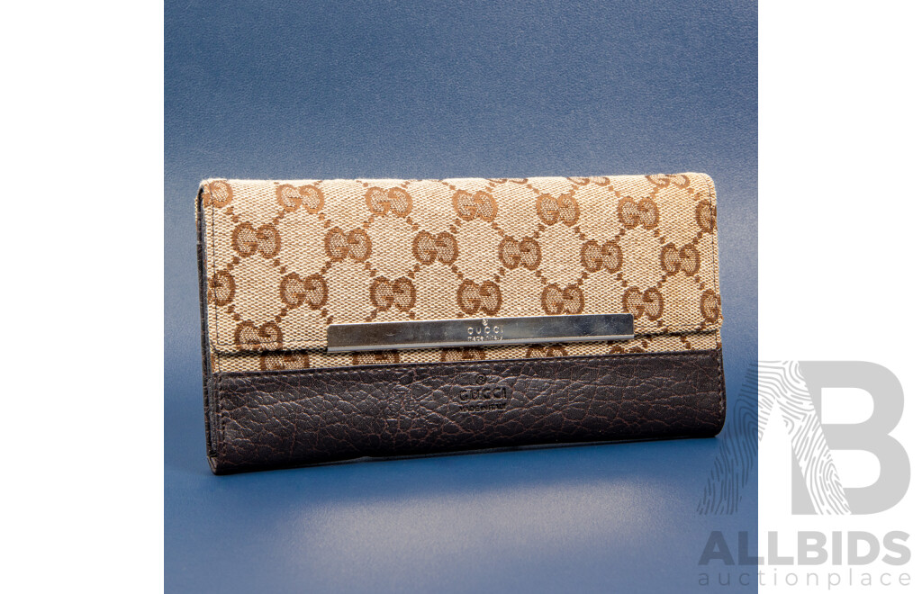 Vintage Canvas and Leather Long/Continental Wallet - by Gucci