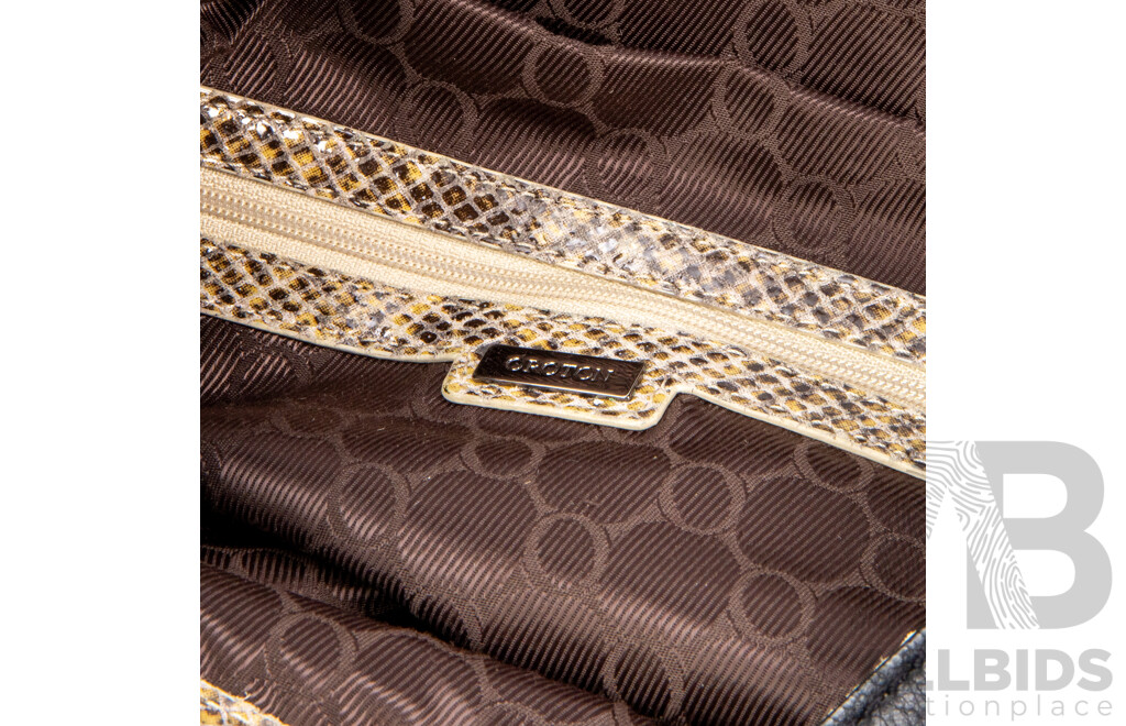 Black Pebbled Leather and Snakeskin Shoulder Bag - by Oroton