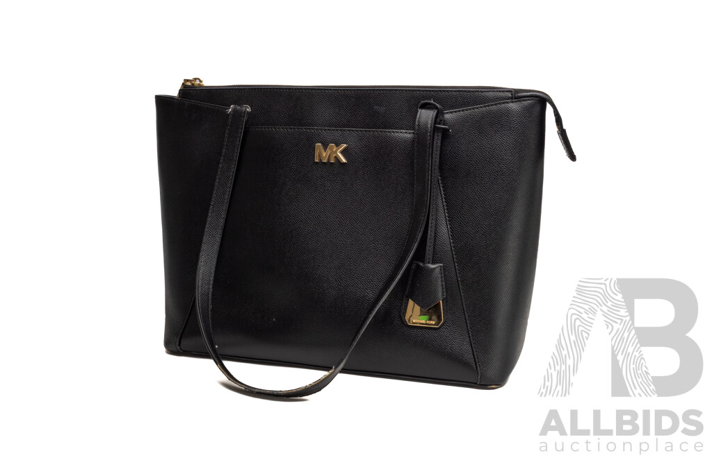 Michael Kors Saffiano Black Leather Top Zip Tote Bag - 39x26cms