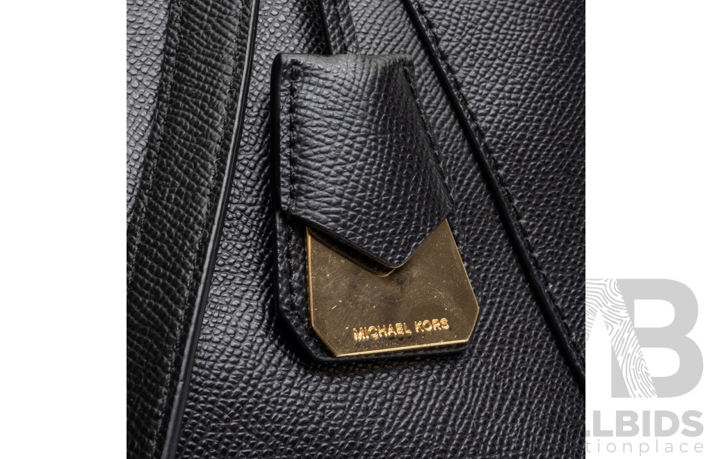 Michael Kors Saffiano Black Leather Top Zip Tote Bag - 39x26cms