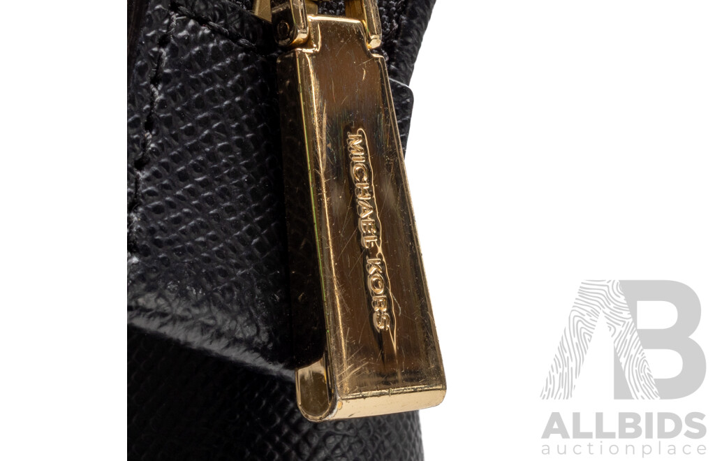 Michael Kors Saffiano Black Leather Top Zip Tote Bag - 39x26cms