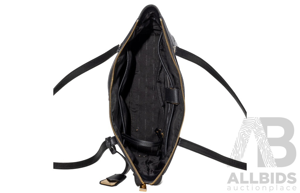 Michael Kors Saffiano Black Leather Top Zip Tote Bag - 39x26cms