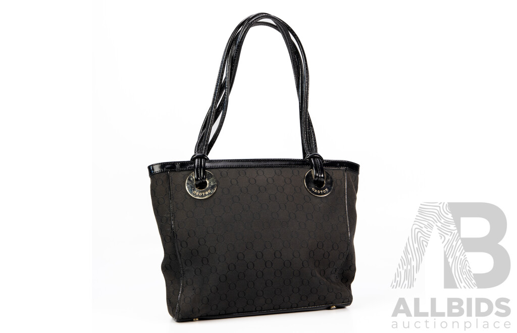 Ladies' Black Canvas and Leather Handbag by Oroton