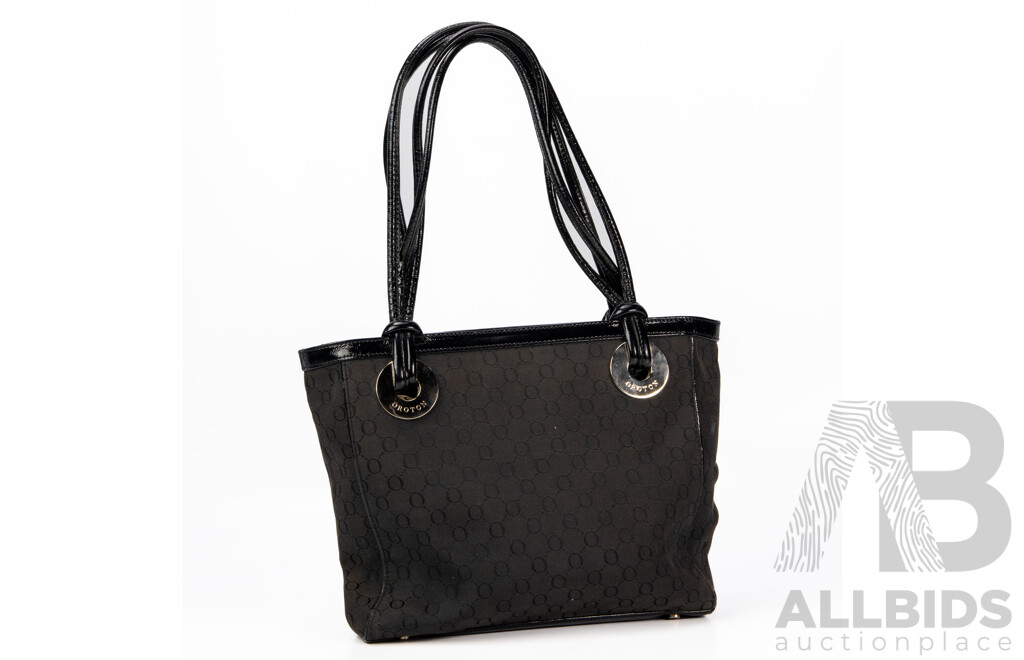 Ladies' Black Canvas and Leather Handbag by Oroton