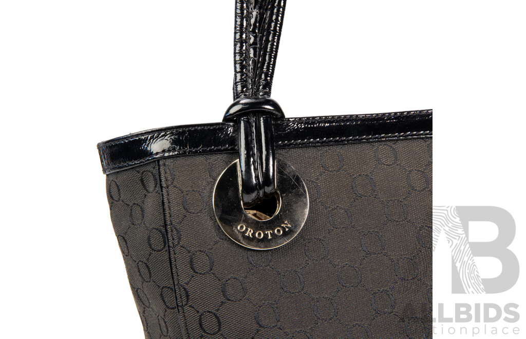 Ladies' Black Canvas and Leather Handbag by Oroton
