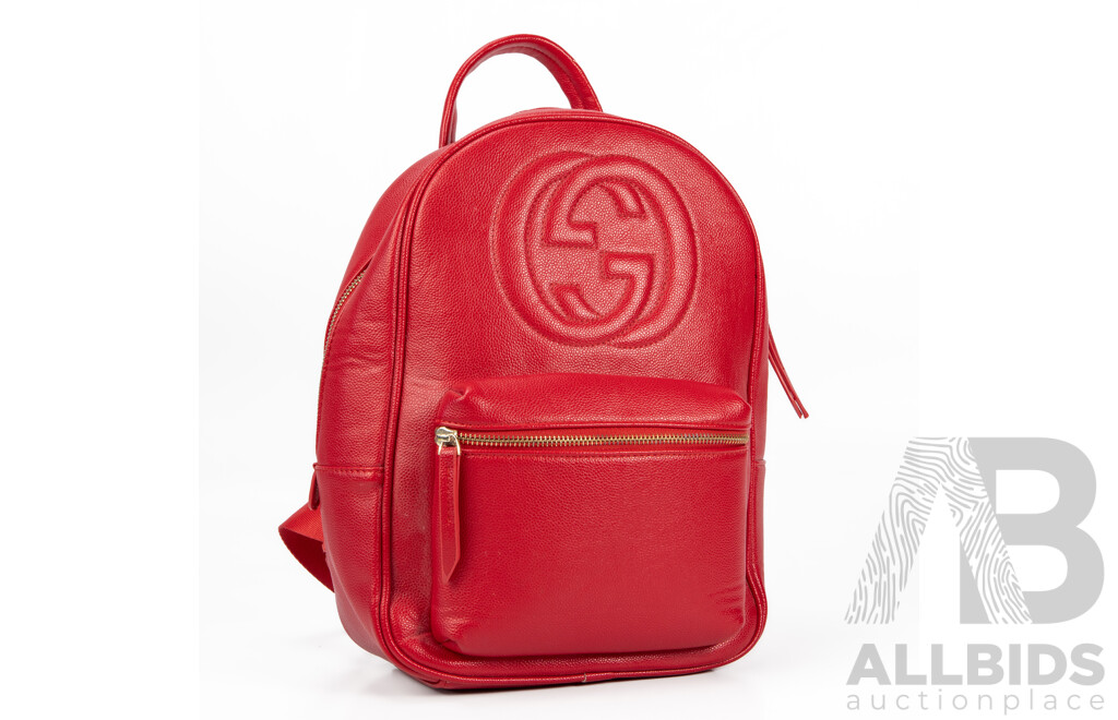 Pebbled Red Leather Backpack by Gucci