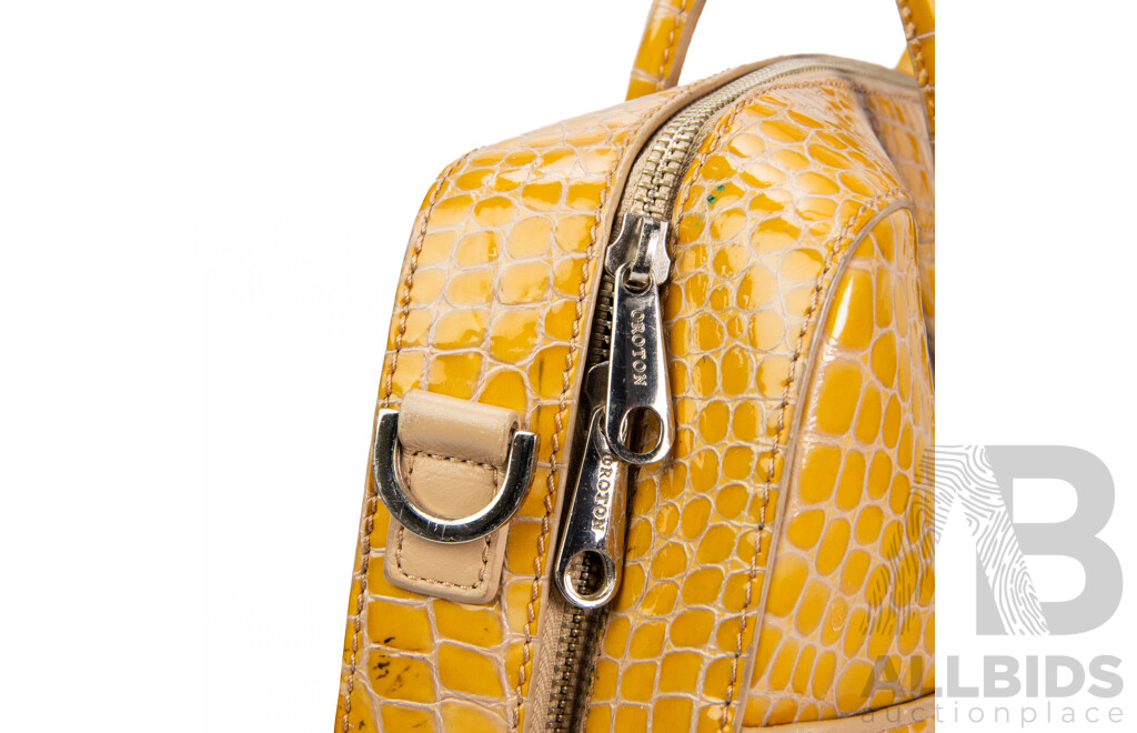Glossy Mustard Yellow Crocodile Skin Business Bag by Oroton