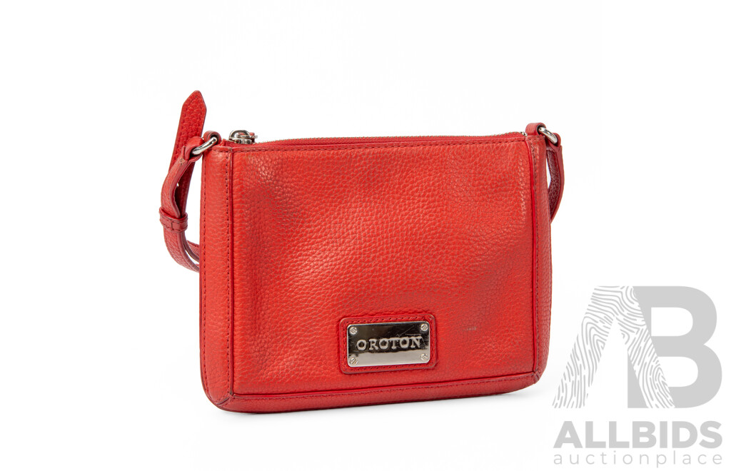 Small Pebbled Red Genuine Leather Crossbody Bag by Oroton