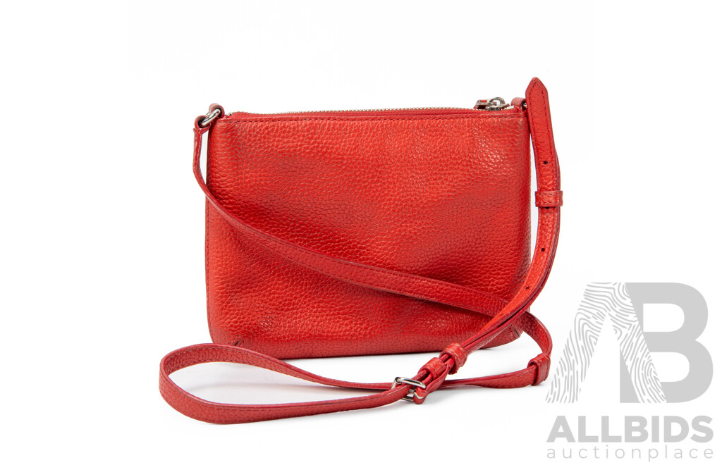 Small Pebbled Red Genuine Leather Crossbody Bag by Oroton