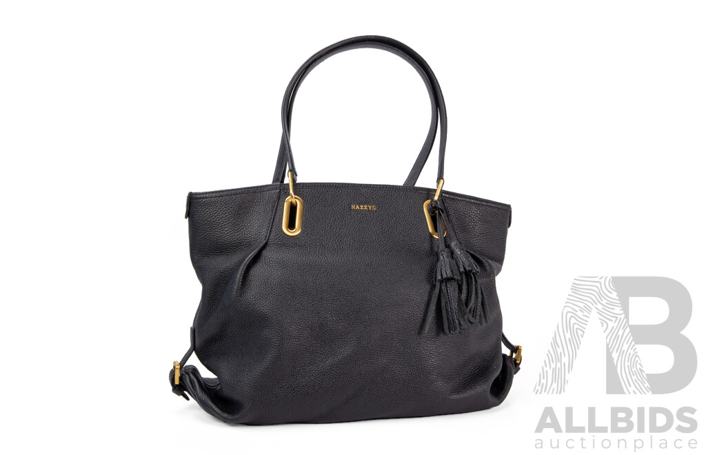 Pebbled Black Genuine Leather Handbag by Hazzys