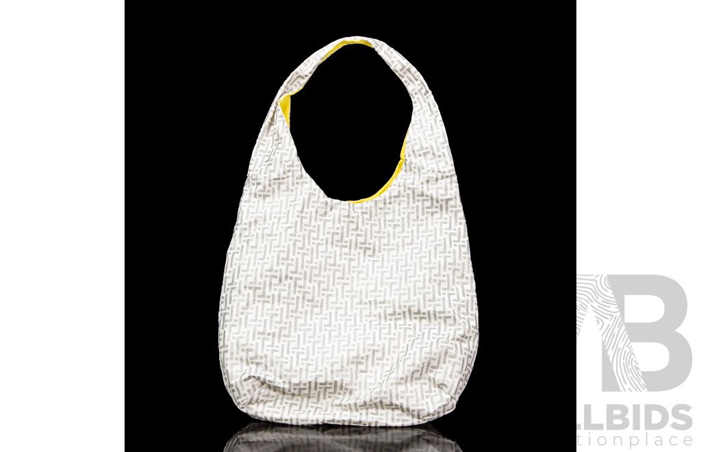 White and Silver Printed Cotton Tote Bag by Trinny, London