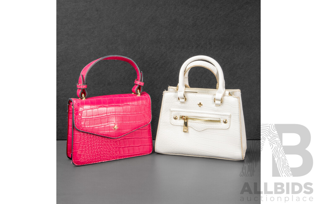 Pair of Peta and Jain White & Pink Handbags - Faux Leather - Crossbody Straps Included